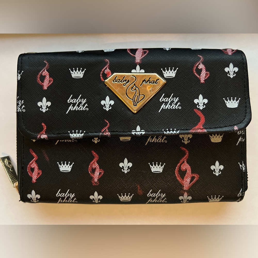 Baby Phat Black Cat and Crown Logo Clutch Wallet Purse Y2K